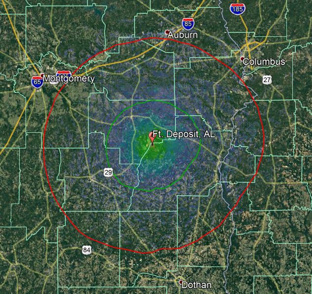 Example How Our Coordination Methods Allow More Repeaters in Alabama